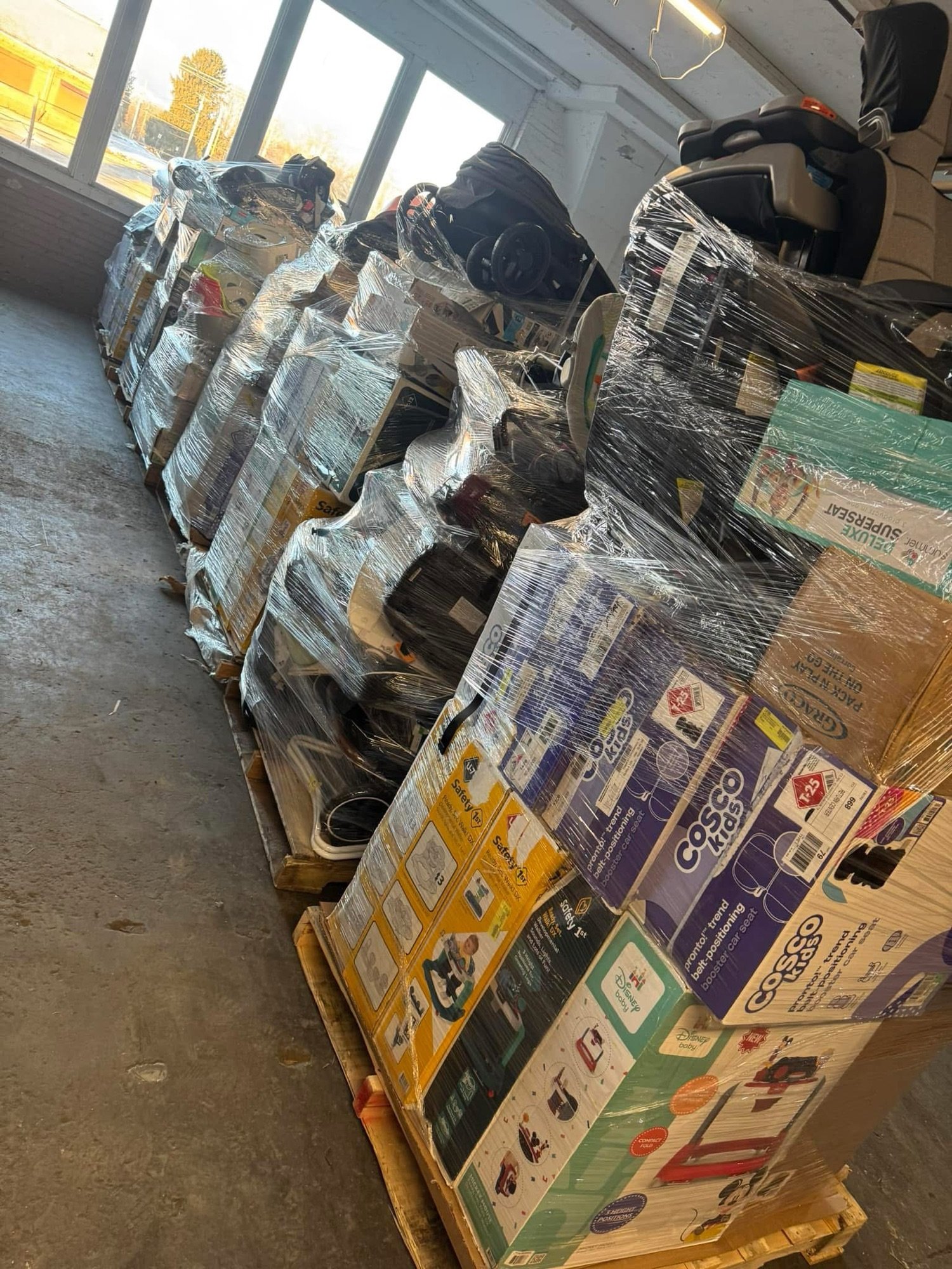 Bulk toys stored in a distribution warehouse