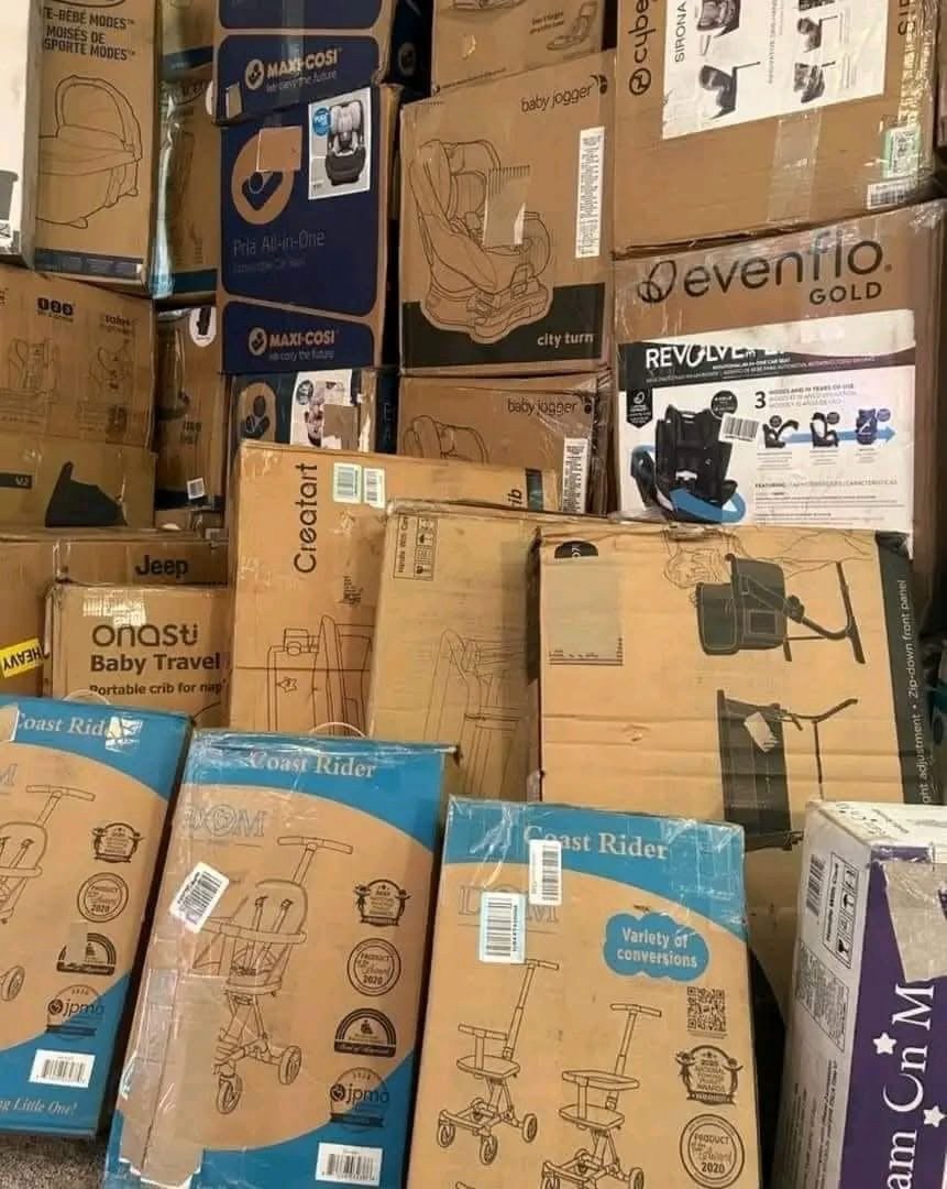 Assorted clothing boxes ready for resale