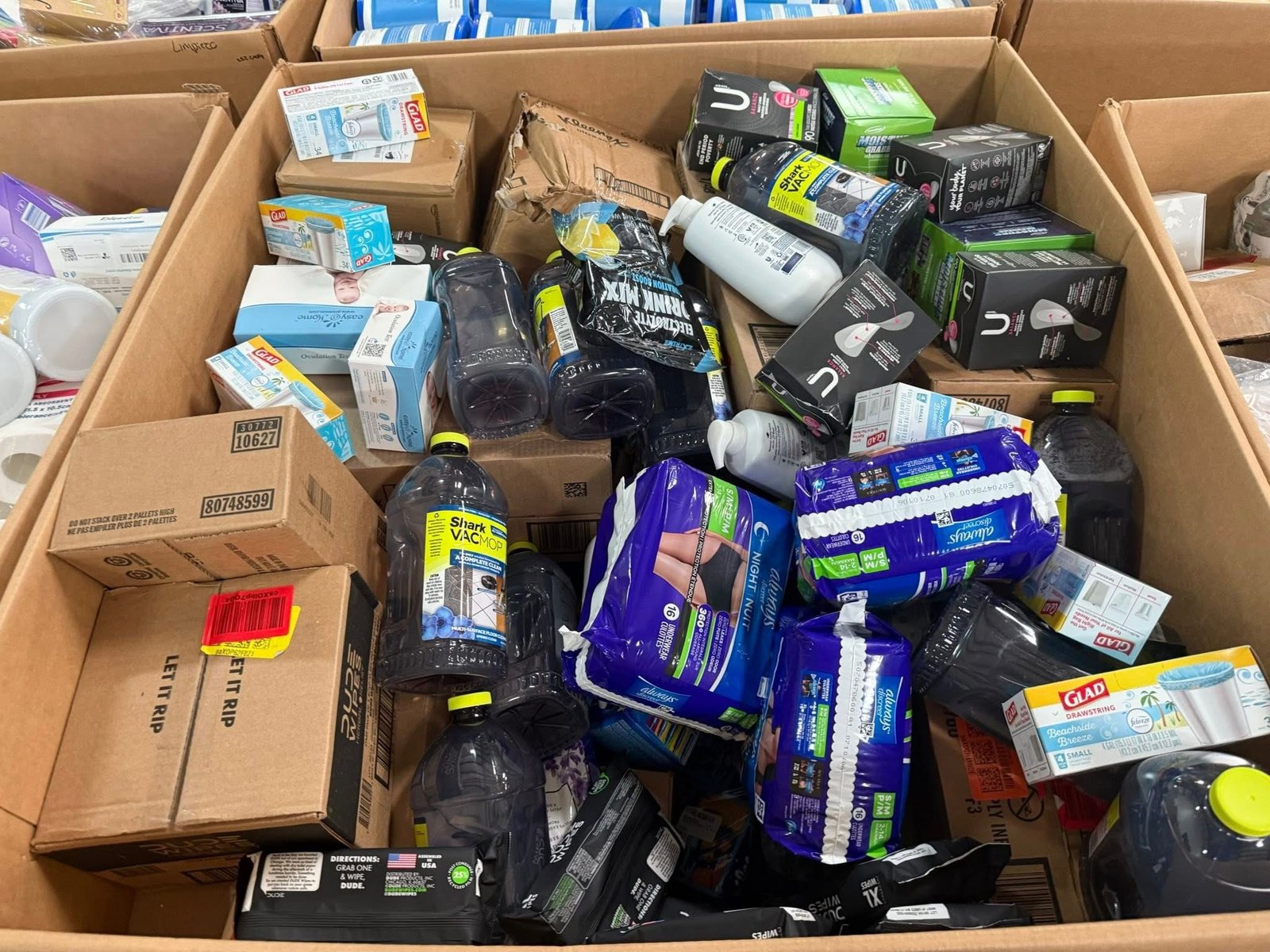 Assorted merchandise arranged for inventory inspection
